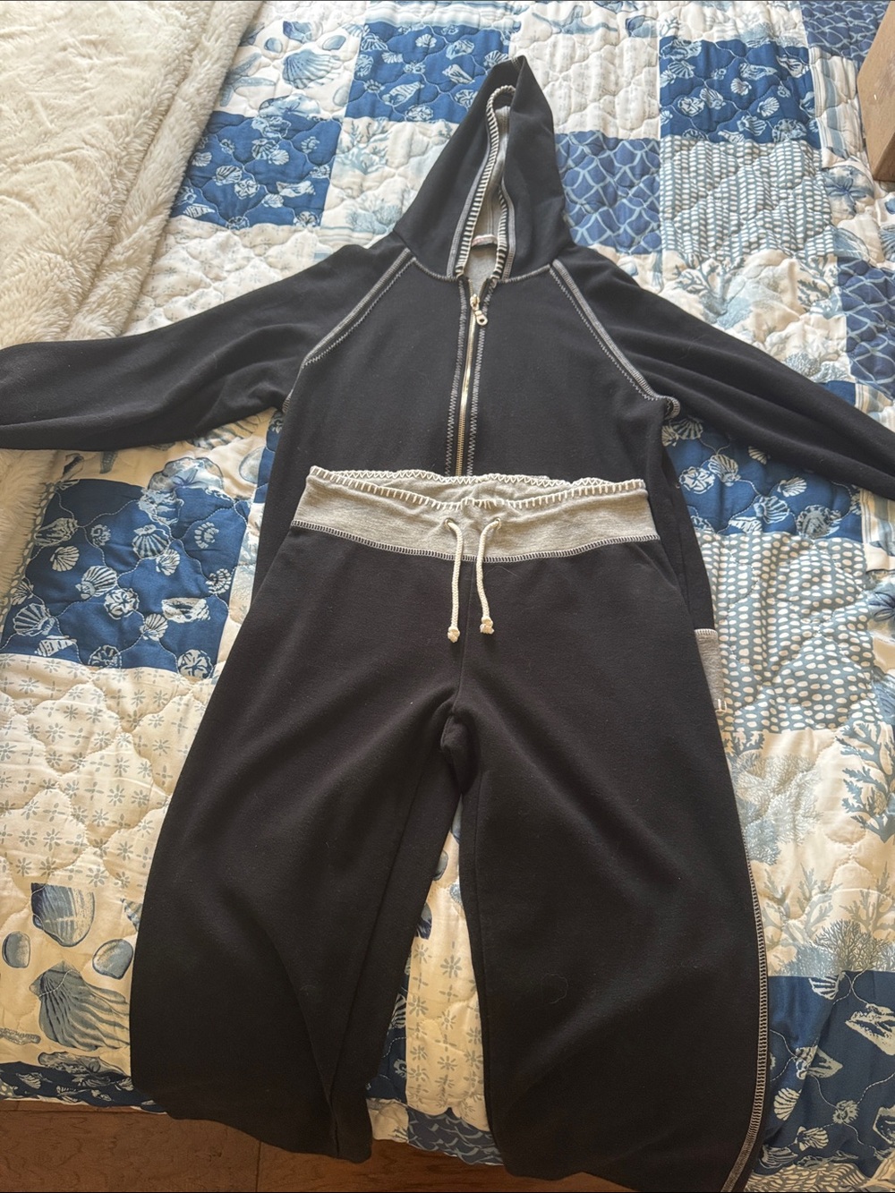 Black Hooded Romper with Contrast Waistband